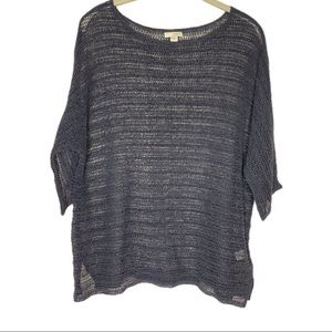 Pure Jill Navy Cotton Boatneck Beach Lightweight Sweater